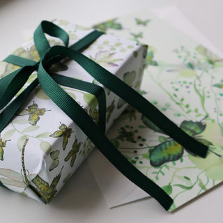 Gavepapir, 5 m, Green butterflies