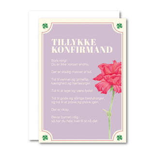 Lille foldet kort, Konfirmand Pink Rose