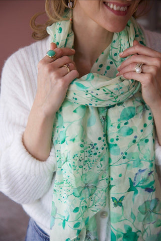 Botanic Green, Long Cotton Scarf