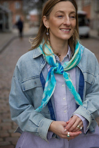 Flora Galore Aqua, Square Cotton Scarf
