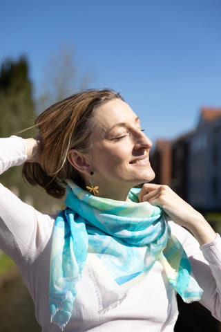Flora Galore Aqua, Square Cotton Scarf