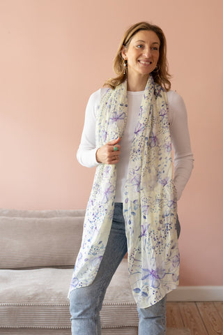 Botanic Lavender, Long Cotton Scarf