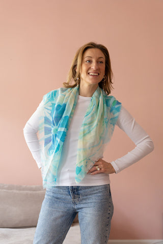 Flora Galore Aqua, Square Cotton Scarf