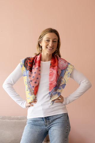 Rose Garden Red, Square Cotton Scarf