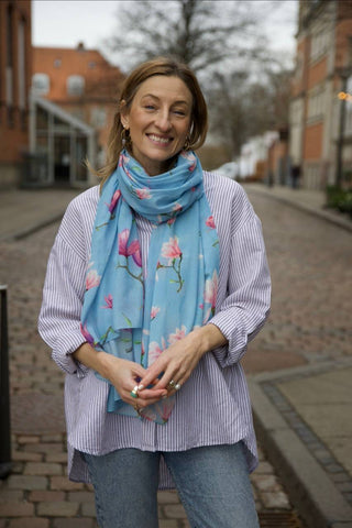 Magnolia Petit Blue, Long Cotton Scarf