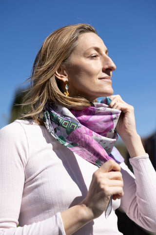 Rose Garden Purple, Square Cotton Scarf