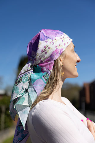 Rose Garden Purple, Square Cotton Scarf