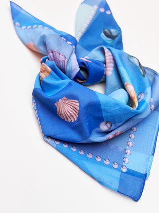 Sea Breeze Blue, Square Cotton Scarf