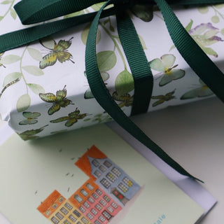 Gift wrapping paper, 5 m, Green butterflies